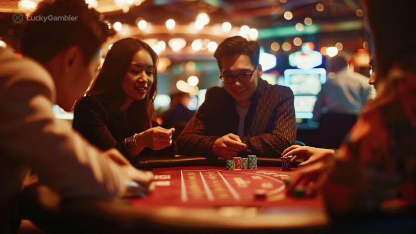 A group of players enjoying a game of blackjack at a casino