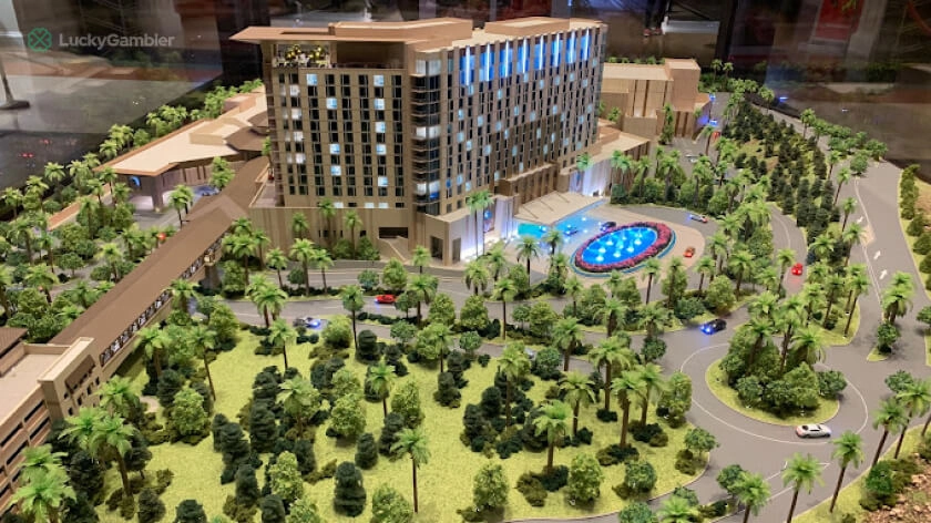 Lush entrance view of Yaamava’ Resort & Casino at San Manuel in Highland, CA, the seventh-largest casino in the US