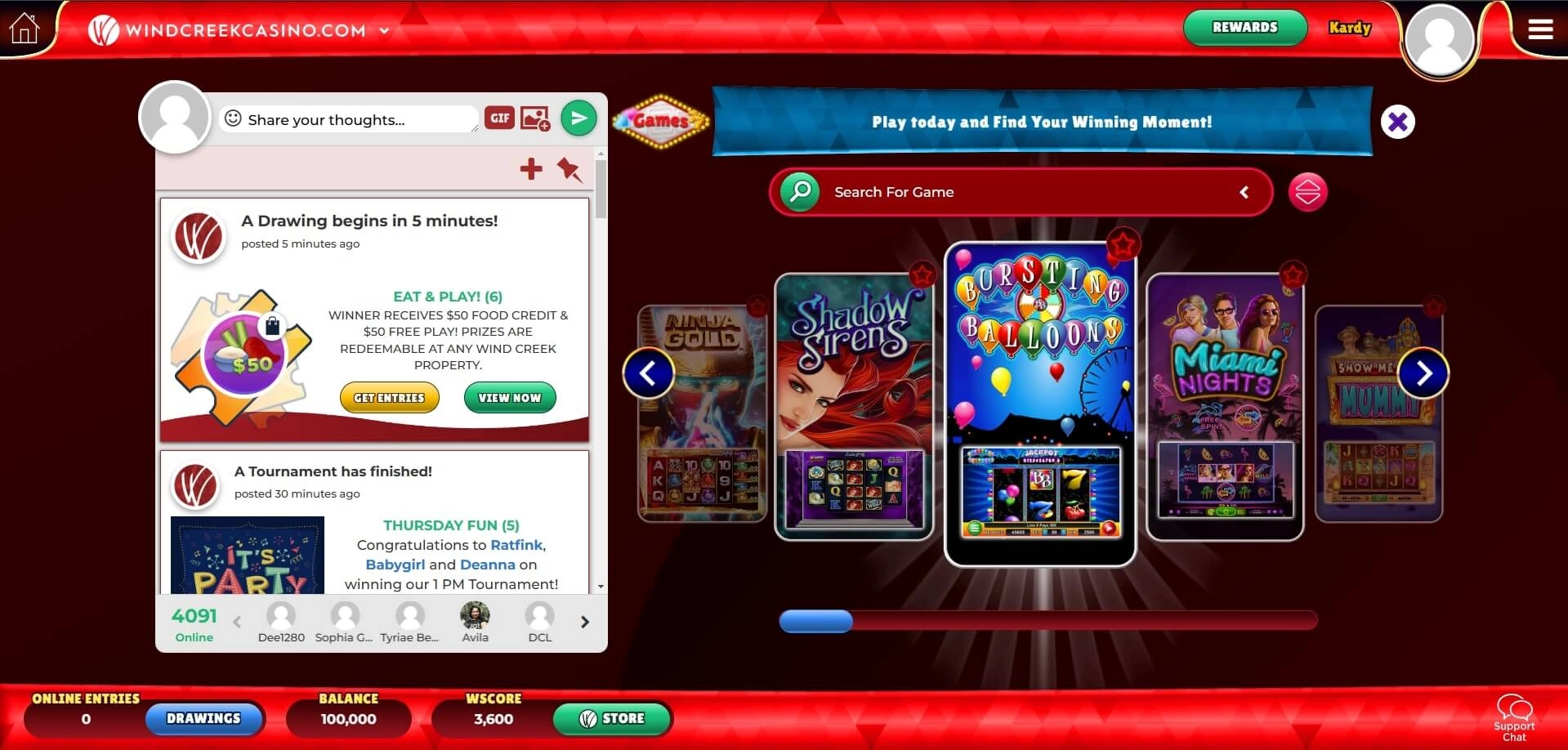 wind greek social casino games