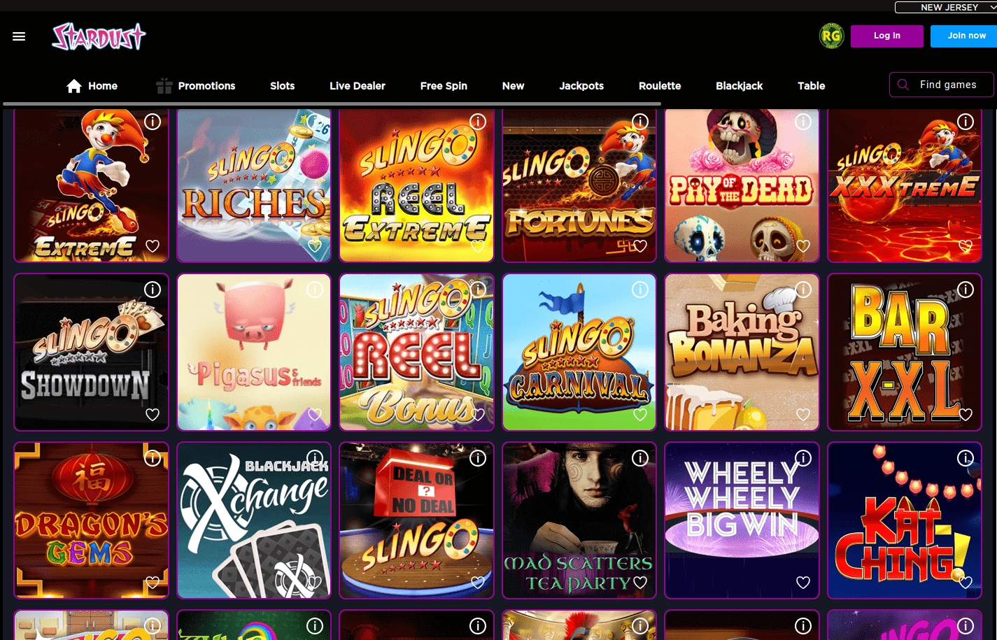 stardust casino games image