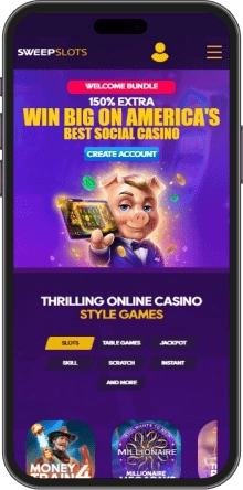 SweepSlots socialcasino phone image